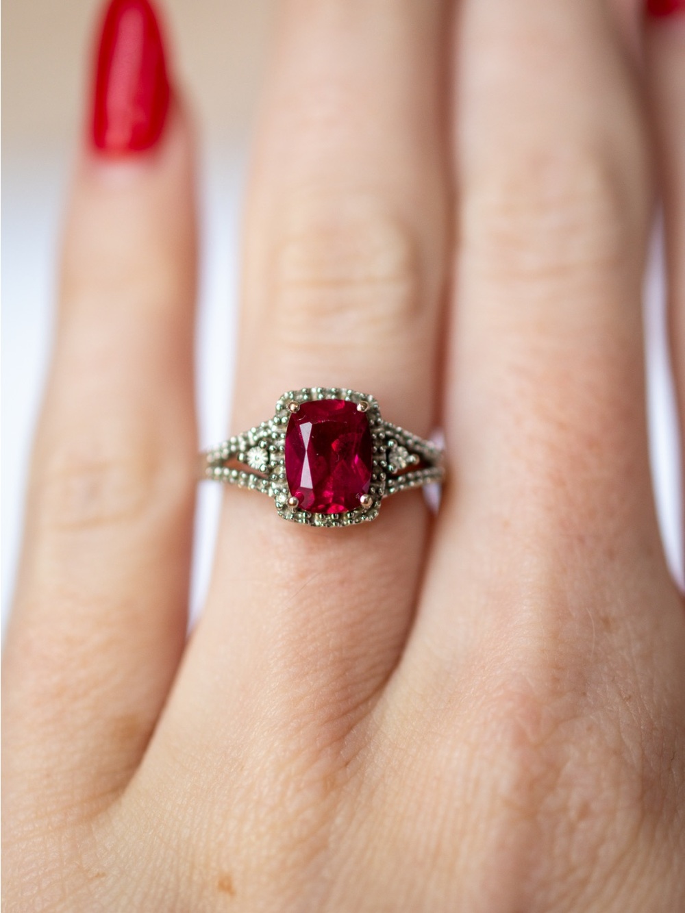Ruby-Red Cushion Halo Ring - Women Jewelry
